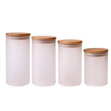 2oz 4oz 8oz 16oz 32oz borosilicate glass clear and frosted glass storage jar with bamboo lid